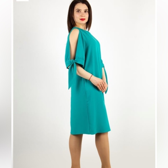 Gibson Latimer Teal Cold Shoulder Dress shift women M event casual vacation Y2K - Picture 4 of 11